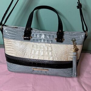 Brahmin Mini Asher Croc-Embossed Handbag - Black, Gray, and Cream
